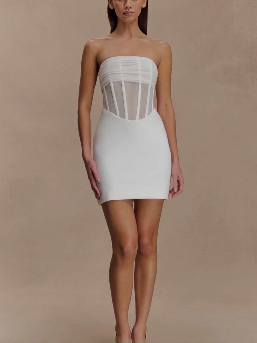 Meshki Palmer Mesh Corset Mini Dress Ivory
